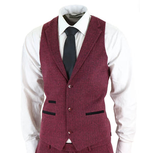 STZ11 - Men's Wool 3 Piece Suit Tweed Burgundy Black Classic - TruClothing.com - 6