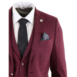 STZ11 - Men's Wool 3 Piece Suit Tweed Burgundy Black Classic - TruClothing.com - 7