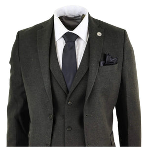 STZ11 - Men's Wool 3 Piece Suit Tweed Olive Green Black Classic - TruClothing.com - 3