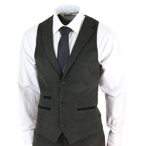 STZ11 - Men's Wool 3 Piece Suit Tweed Olive Green Black Classic - TruClothing.com - 4