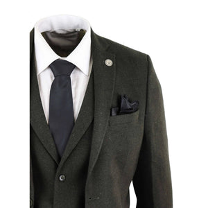 STZ11 - Men's Wool 3 Piece Suit Tweed Olive Green Black Classic - TruClothing.com - 5