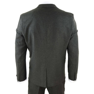 STZ11 - Men's Wool 3 Piece Suit Tweed Olive Green Black Classic - TruClothing.com - 6
