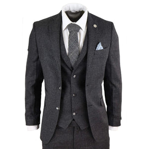 Traje tweed de 3 piezas para hombre color negro Carbón al estilo Blinders - TruClothing.com - 1