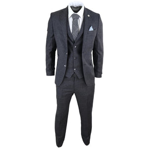 Traje tweed de 3 piezas para hombre color negro Carbón al estilo Blinders - TruClothing.com - 4