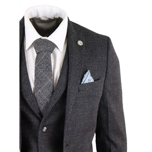 Traje tweed de 3 piezas para hombre color negro Carbón al estilo Blinders - TruClothing.com - 7