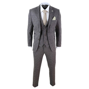 Herrenanzug 3 Teilig Braun Kariert Tweed Fischgräte Design Blinders Stil - TruClothing.com - 3