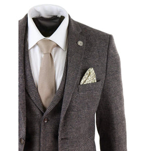Herrenanzug 3 Teilig Braun Kariert Tweed Fischgräte Design Blinders Stil - TruClothing.com - 6