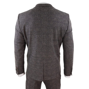 Herrenanzug 3 Teilig Braun Kariert Tweed Fischgräte Design Blinders Stil - TruClothing.com - 7