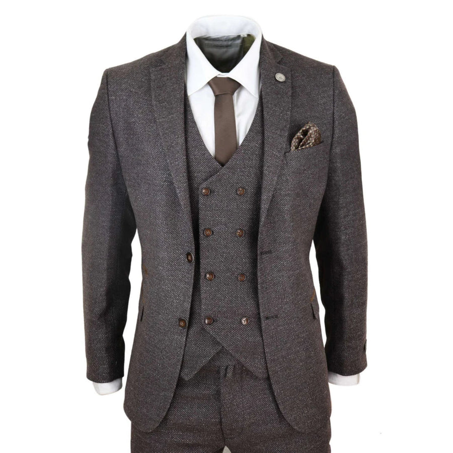 STZ32 - Men's Wool 3 Piece Suit Double Breasted Waistcoat Tweed 1920s - TruClothing.com - 1
