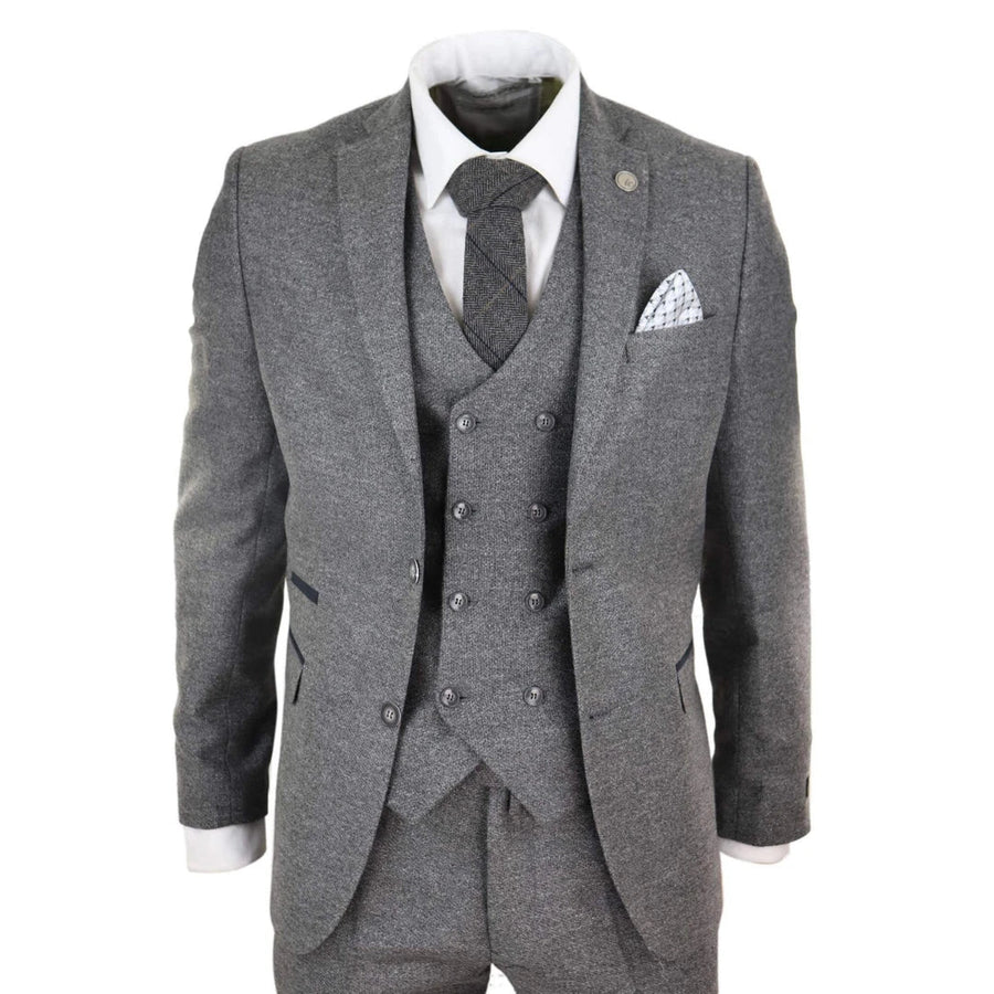 STZ34 - Men's Wool 3 Piece Suit Double Breasted Waistcoat Tweed 1920s - TruClothing.com - 1