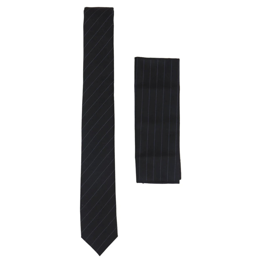 Stz42 - Krawat i poszetka męskie czarne w prążki klasyczne Gatsby Peaky Blinders - Czarny - TruClothing.com - 1