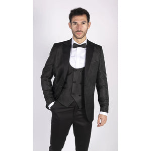Giacca e Gilet da Smoking da Uomo Motivo Paisley Nero Satinato - TruClothing.com - 2