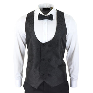Giacca e Gilet da Smoking da Uomo Motivo Paisley Nero Satinato - TruClothing.com - 5