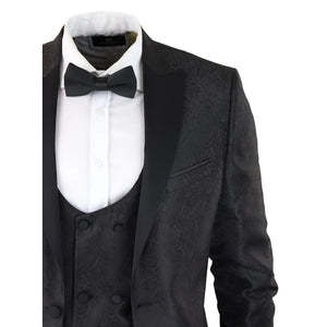 Giacca e Gilet da Smoking da Uomo Motivo Paisley Nero Satinato - TruClothing.com - 7