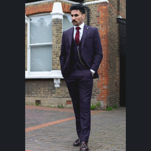Herren 3 Teilig Anzug Wolle Tweed Pflaume Wein Karo 1920s Gatsby Formal Anzüge - TruClothing.com - 2