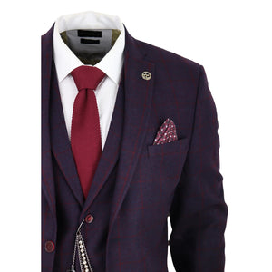 Herren 3 Teilig Anzug Wolle Tweed Pflaume Wein Karo 1920s Gatsby Formal Anzüge - TruClothing.com - 5