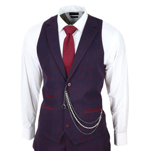 Herren 3 Teilig Anzug Wolle Tweed Pflaume Wein Karo 1920s Gatsby Formal Anzüge - TruClothing.com - 6