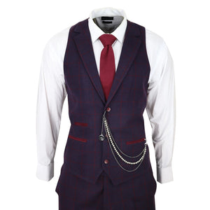 Herren 3 Teilig Anzug Wolle Tweed Pflaume Wein Karo 1920s Gatsby Formal Anzüge - TruClothing.com - 7