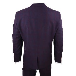 Herren 3 Teilig Anzug Wolle Tweed Pflaume Wein Karo 1920s Gatsby Formal Anzüge - TruClothing.com - 8
