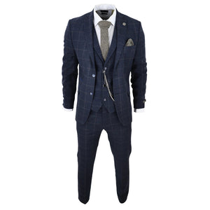 STZ72 - Men's 3 Piece Suit Wool Tweed Navy Blue Brown Check 1920s Gatsby Formal Dress Suits - TruClothing.com - 3