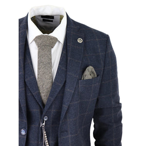 STZ72 - Men's 3 Piece Suit Wool Tweed Navy Blue Brown Check 1920s Gatsby Formal Dress Suits - TruClothing.com - 5