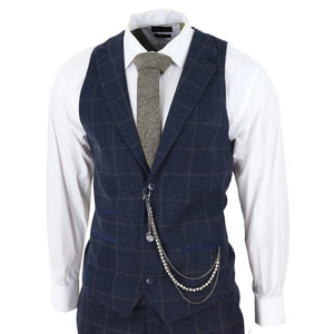 STZ72 - Men's 3 Piece Suit Wool Tweed Navy Blue Brown Check 1920s Gatsby Formal Dress Suits - TruClothing.com - 6