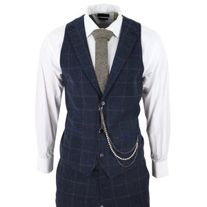 STZ72 - Men's 3 Piece Suit Wool Tweed Navy Blue Brown Check 1920s Gatsby Formal Dress Suits - TruClothing.com - 7