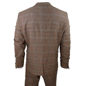 STZ73 - Men's 3 Piece Suit Wool Tweed Herringbone Tan Brown Blue Check 1920s Gatsby Formal Dress Suits - TruClothing.com - 8