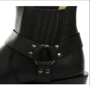 Unisex Stiefel Boots Echtleder Biker Stil Rock Punk Cowboy Design - Schwarz - Grinders - 5