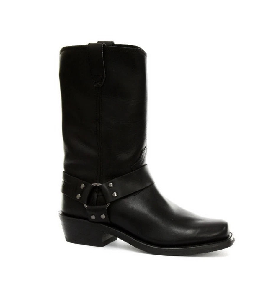 Unisex Echtleder Stiefel Schwarz Braun Rock Punk Cowboy Reiten Design - Grinders - 1
