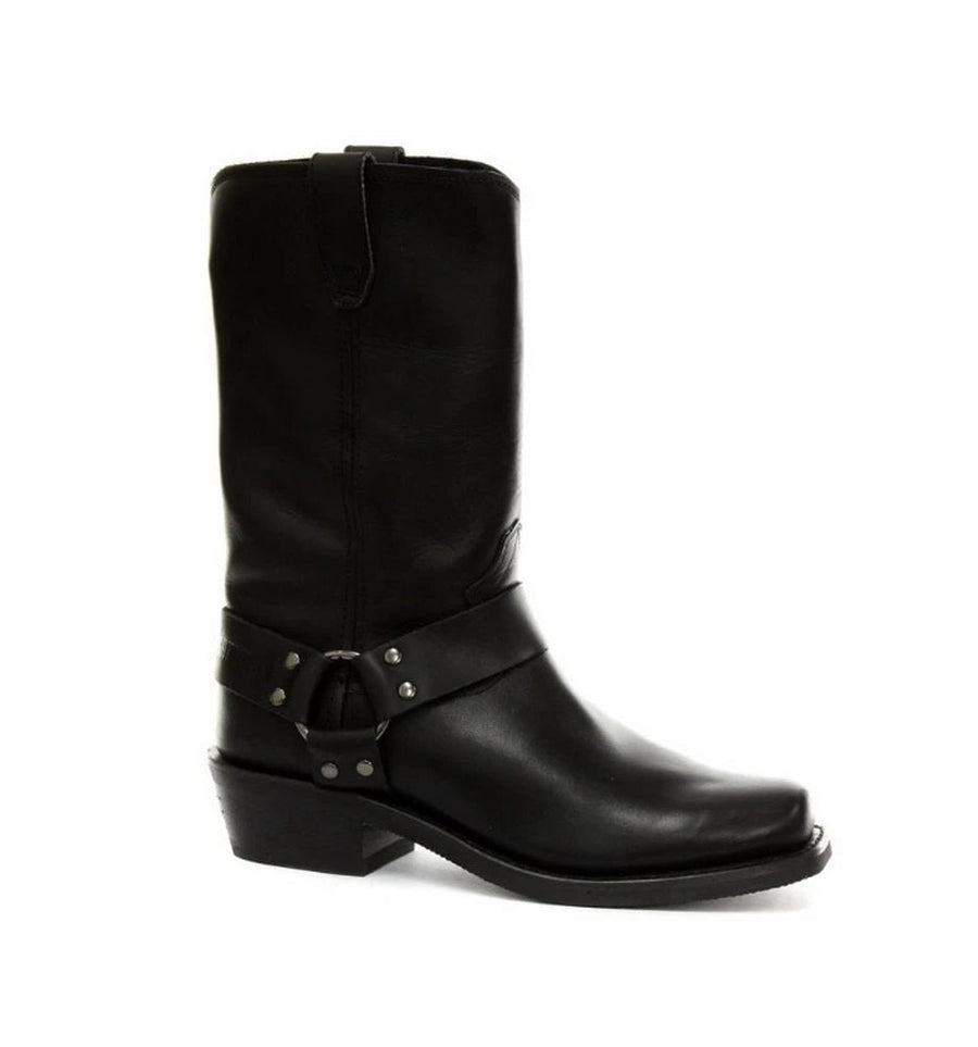 Unisex Real Leather Hi Biker Boots Rock Punk Grinders Buckle Cowboy Riding - Black - Grinders - 1