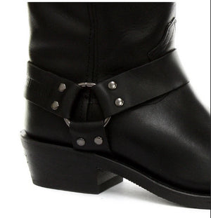 Unisex Echtleder Stiefel Schwarz Braun Rock Punk Cowboy Reiten Design - Grinders - 6