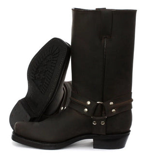 Unisex Echtleder Stiefel Schwarz Braun Rock Punk Cowboy Reiten Design - Grinders - 13