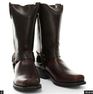 Unisex Echtleder Stiefel Schwarz Braun Rock Punk Cowboy Reiten Design - Grinders - 9