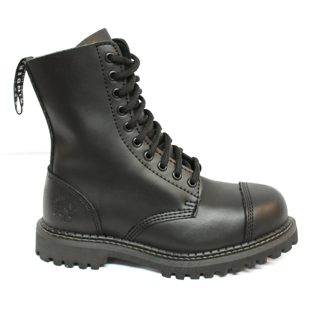 Stivali Militari Neri Unisex Grinders Punk Rock in Vera Pelle e Punta D'Acciaio - Nero - Grinders - 1