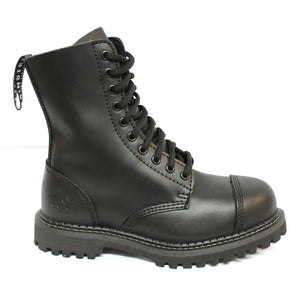 Stivali Militari Neri Unisex Grinders Punk Rock in Vera Pelle e Punta D'Acciaio - Nero - Grinders - 1