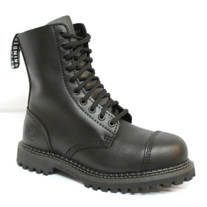Stivali Militari Neri Unisex Grinders Punk Rock in Vera Pelle e Punta D'Acciaio - Nero - Grinders - 2