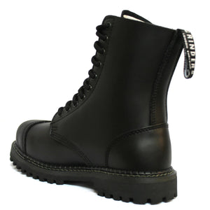 Stivali Militari Neri Unisex Grinders Punk Rock in Vera Pelle e Punta D'Acciaio - Nero - Grinders - 5