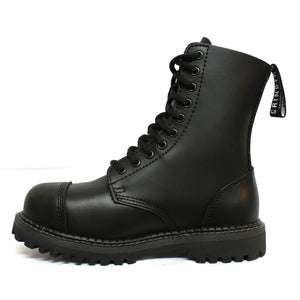 Stivali Militari Neri Unisex Grinders Punk Rock in Vera Pelle e Punta D'Acciaio - Nero - Grinders - 6