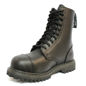Stivali Militari Neri Unisex Grinders Punk Rock in Vera Pelle e Punta D'Acciaio - Nero - Grinders - 7