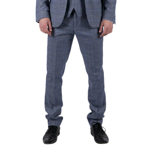 Victor - Men's Tweed Check Blue Wedding Trousers - Paul Andrew - 1