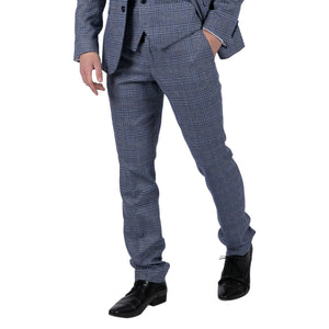 Victor - Men's Tweed Check Blue Wedding Trousers - Paul Andrew - 2