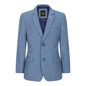 Wells - Boys 3 Piece Wool Suit Light Blue Tweed 1920s Classic 4 Pocket Waistcoat - House of Cavani - 3