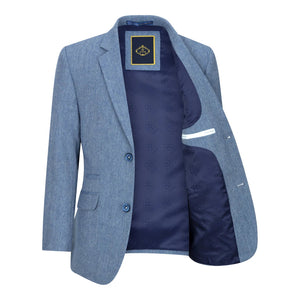 Wells - Boys 3 Piece Wool Suit Light Blue Tweed 1920s Classic 4 Pocket Waistcoat - House of Cavani - 4