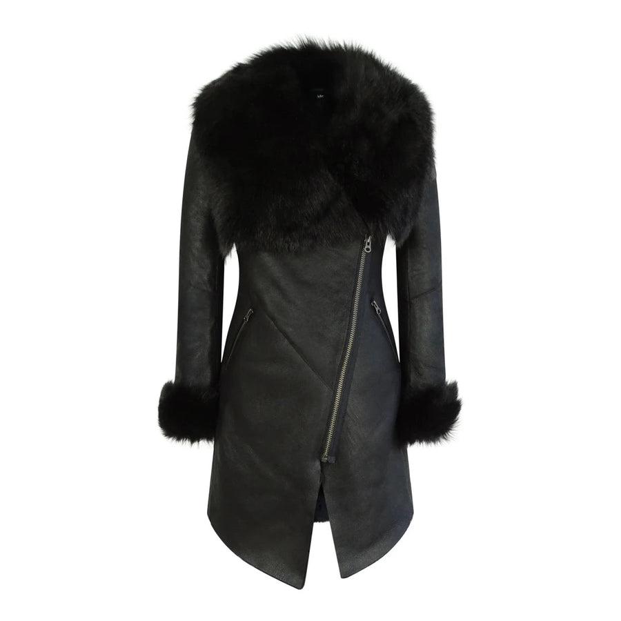 Damenjacke 100% Echtleder Schaffell Schwarz 3/4 Länge Italienisch - Infinity Leather - 1