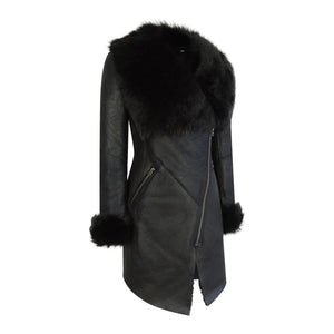Giacca da Donna Lunga 3/4 Zip Incrociata Pelle Montone Toscana Nera - Infinity Leather - 2