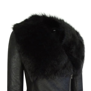 Giacca da Donna Lunga 3/4 Zip Incrociata Pelle Montone Toscana Nera - Infinity Leather - 3