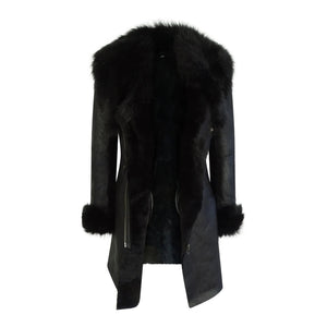 Giacca da Donna Lunga 3/4 Zip Incrociata Pelle Montone Toscana Nera - Infinity Leather - 4