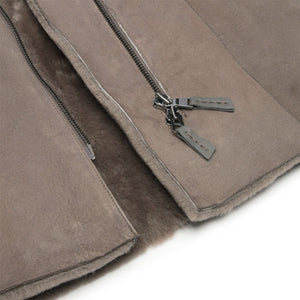 Women's 3/4 Mid Length Sheepskin Beige Toscana Suede Hood Coat - Infinity Leather - 5