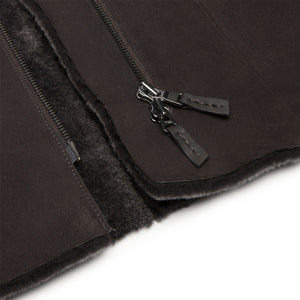 Women's 3/4 Mid Length Sheepskin Brown Toscana Suede Hood Coat - Infinity Leather - 5